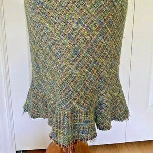 ELEVENSES (ANTHROPOLOGIE) Green/mixed Wool Tweed Skirt Ruffle Back Size 2